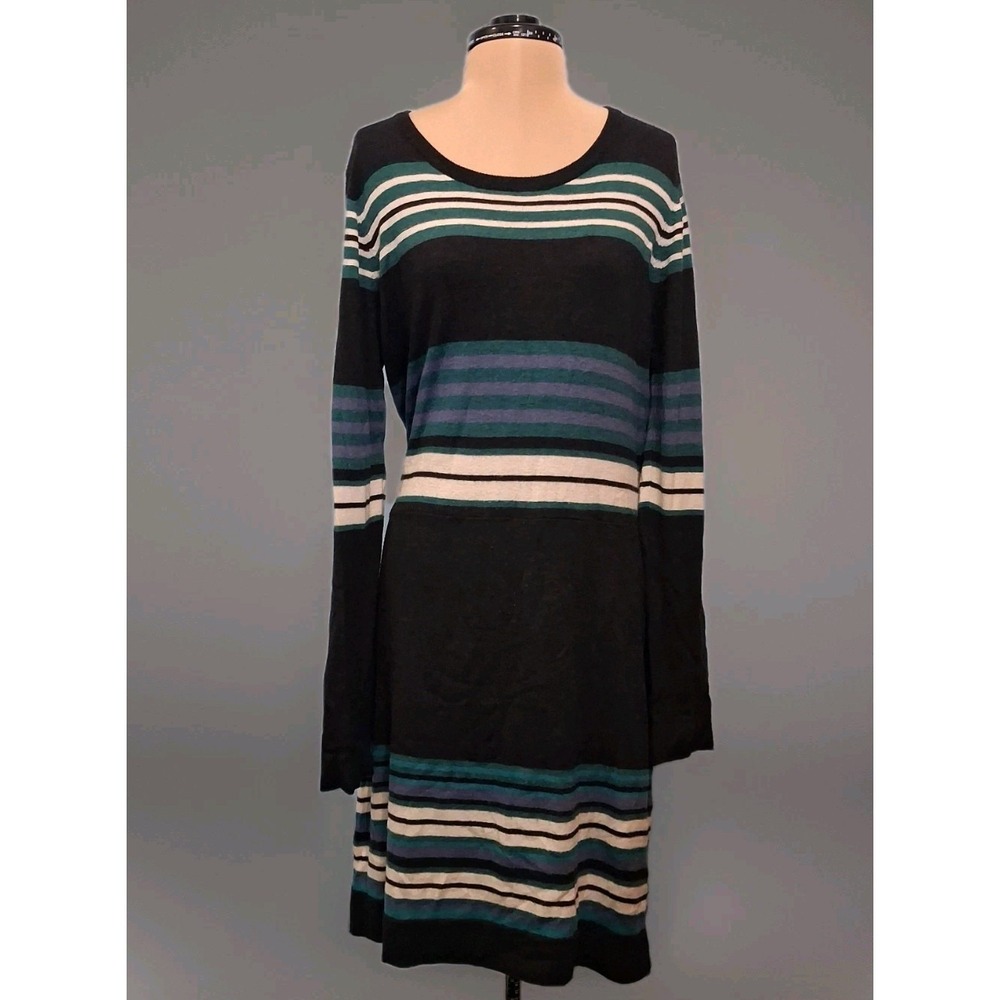Aventura Women's‎ Size Large Sweater Dress Gray Knit Striped Long Sleeve Cozy